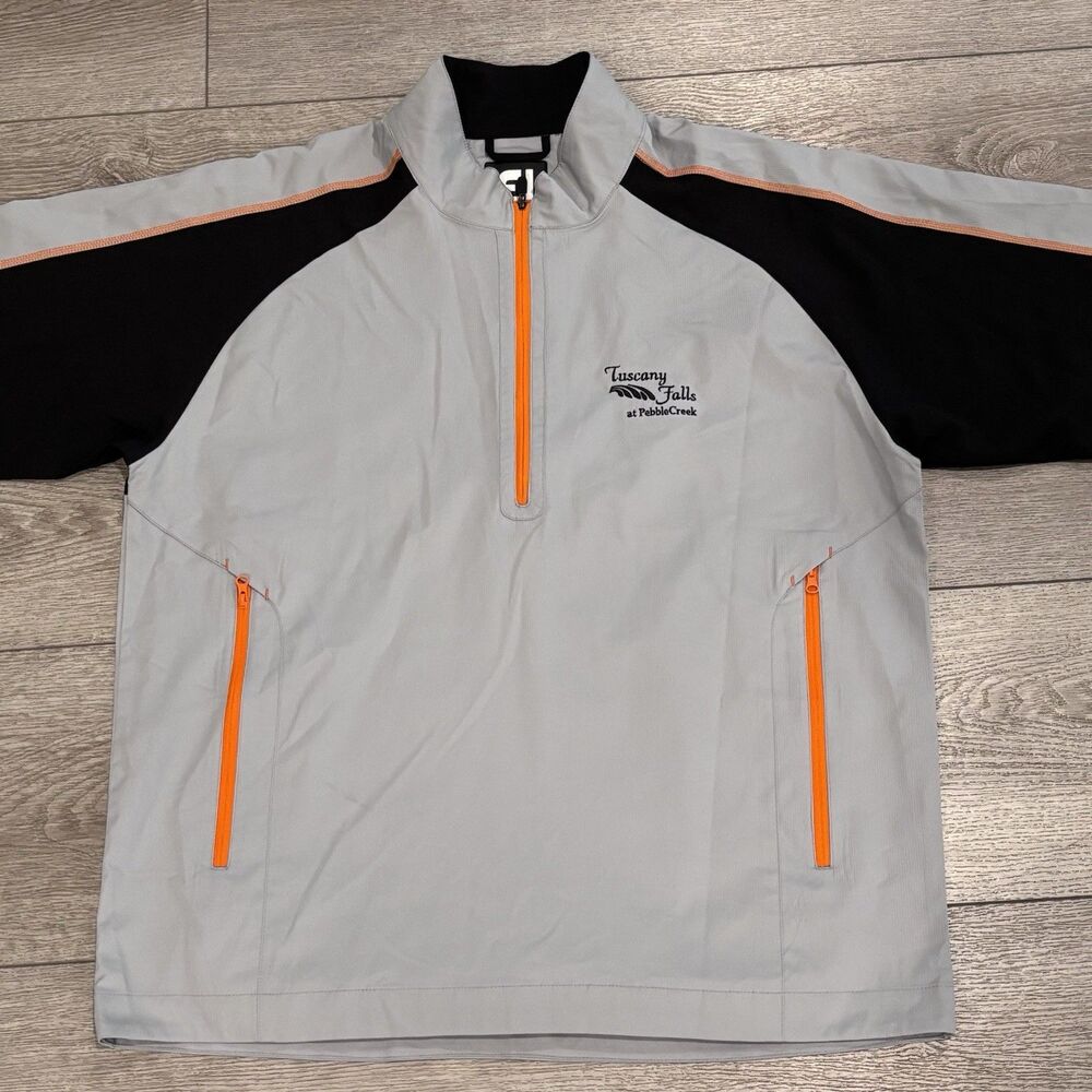 FootJoy Golf Jacket Mens Medium Gray Black Half Zip Windbreaker Athletic‎